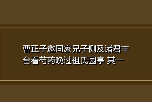 曹正子邀同家兄子侧及诸君丰台看芍药晚过祖氏园亭 其一