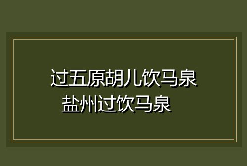 过五原胡儿饮马泉  盐州过饮马泉